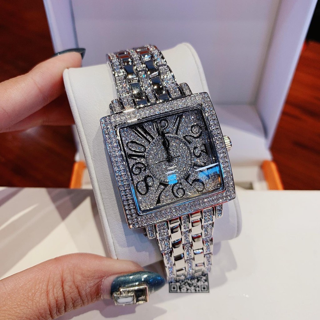 Đồng Hồ Davena Nữ Mặt Vuông Đính Đá Silver Chính Hãng 37mm