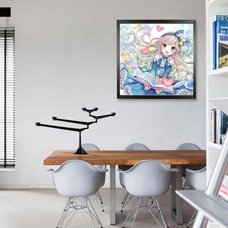 Bộ Tranh Đính Đá 5D Họa Tiết Hoạt Hình Cô Gái Độc Đáo Kích Thước 30x30cm DIY Dùng Trang Trí Nhà Cửa