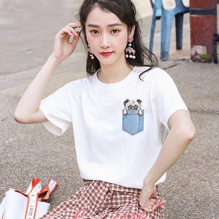 Áo Thun Nữ Tay Lỡ Unisex In Logo Giả Túi Và Con Chó DLX