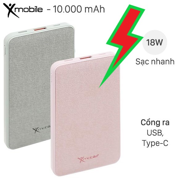 Pin sạc dự phòng Polymer 10.000mAh Type C PD QC3.0 Xmobile P68D