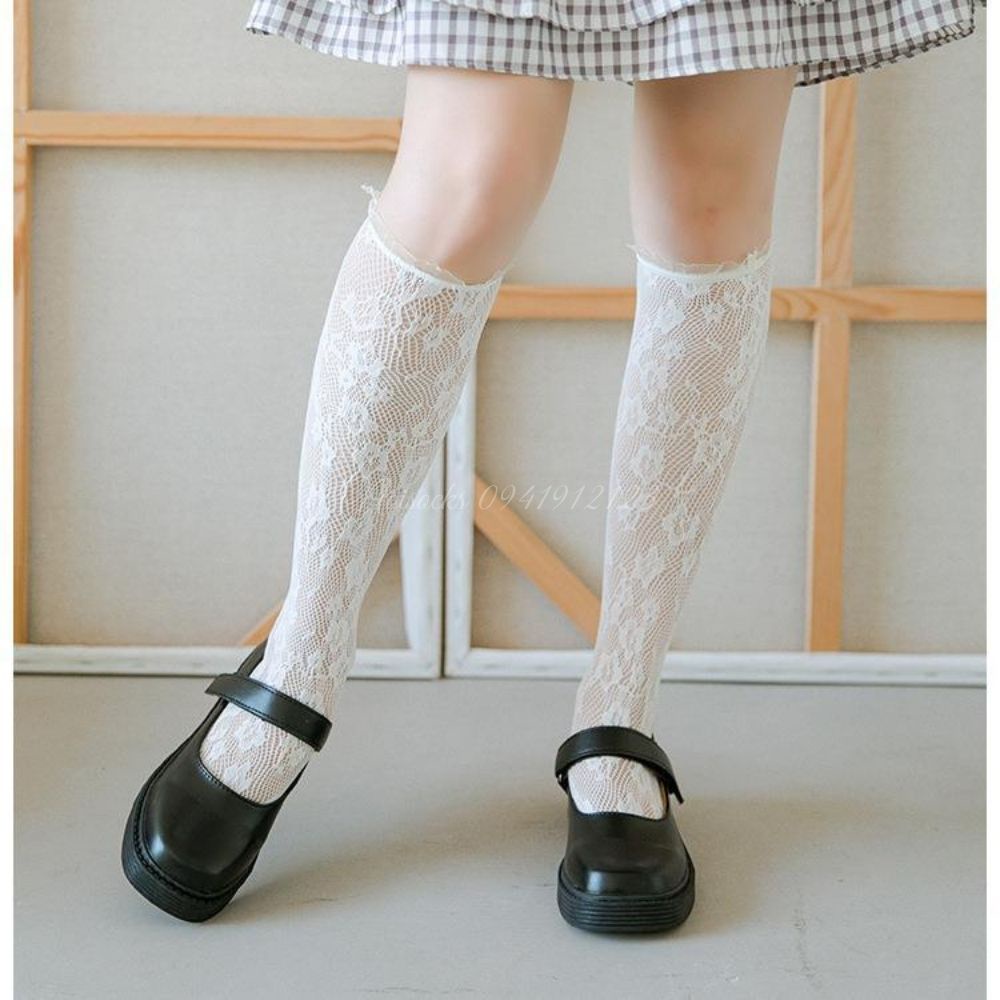 [Sỉ lẻ] Tất bắp chân Ren lưới họa tiết thêu hoa hồng viền voan phong cách lolita cá tính Noisocks