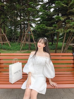 Váy trễ vai tay phồng(ảnh thật )