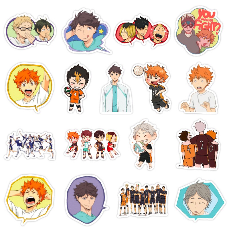 Y&P| Hình Dán Chống Nước Haikyuu!! Nhật Bản Anime Mũ Bảo Hiểm Máy Tính Xách Tay Hành Lý Dán Thiết Lập, 50 tờ