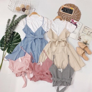 (huongyen1710) Set áo yếm caro nơ