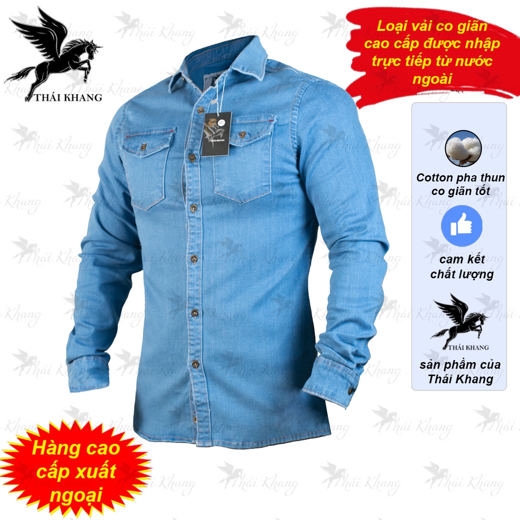 ◆áo sơ mi jean nam co giãn dài tay cao cấp hàng xuất khẩu loại denim form slim fit