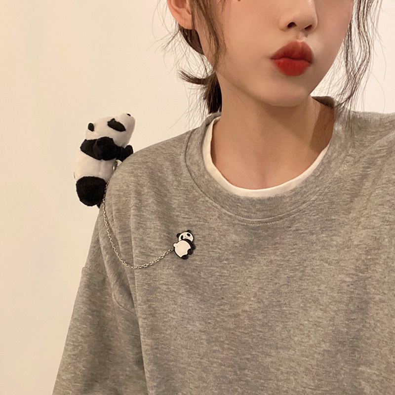 Ghim cài áo hình gấu trúc hoạt hình nhồi bông phong cách Nhật Bản dễ thương dành cho nữ