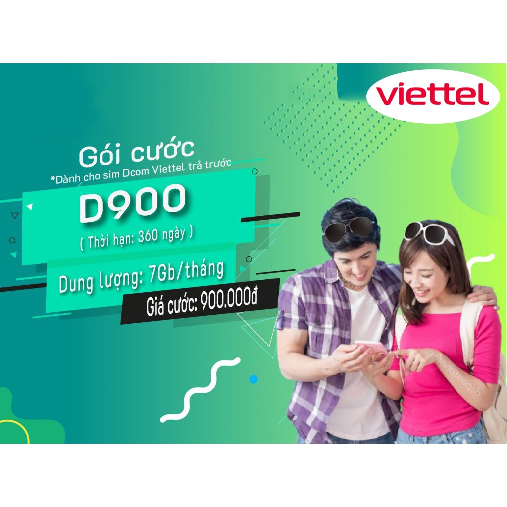 [Miễn phí 12 tháng] Sim 4G Viettel D500 - D900 (5GB-7GB/tháng) Trọn Gói 1 Năm Không Nạp Tiền