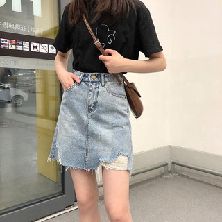Chân Váy Jean Chữ A Lưng Cao Thời Trang Cho Nữ