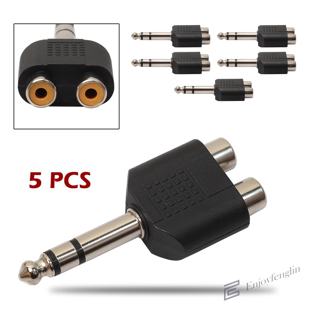 Bộ 5 Đầu Chuyển Đổi Âm Thanh Từ 6.35mm 1/4 Sang 2 Rca