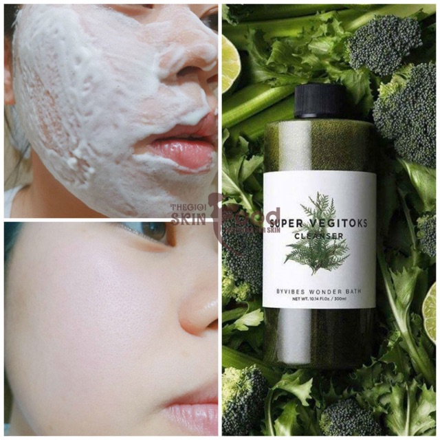 Sữa rửa mặt đa năng thải độc rau củ màu xanh Super Vegitoks Cleanser 300ml, làm sáng và sạch sâu làn da