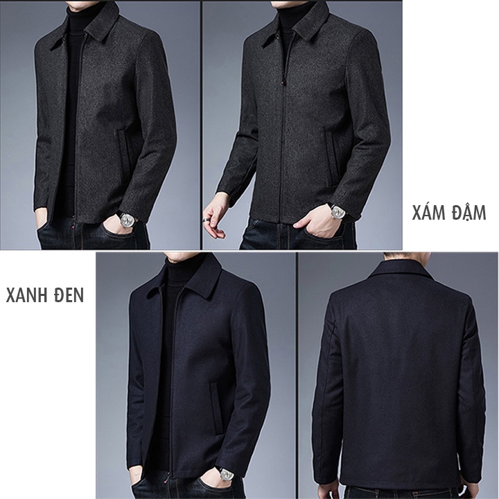 Áo khoác nam vải dạ mềm khoá kéo cổ vest mẫu mới cho trung niên - AK2203