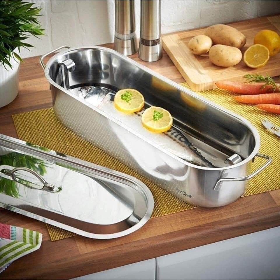 Nồi hấp cá KitChen Craft 55cm, thép không gỉ Cromagan, dùng cho mọi loại bếp - Nhập Đức
