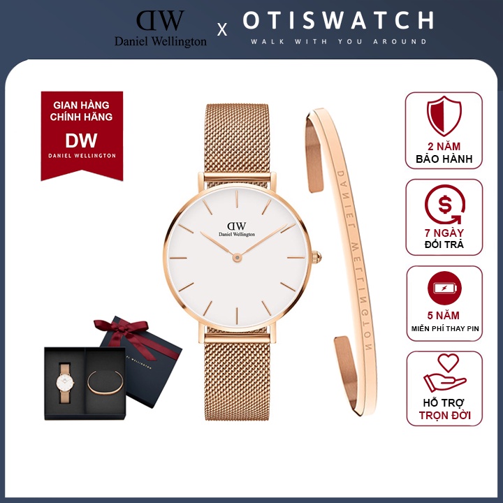 Đồng Hồ Nữ Daniel Wellington Classic Petite Melrose White + Vòng Tay DW Cuff Chính Hãng - OtisWatch