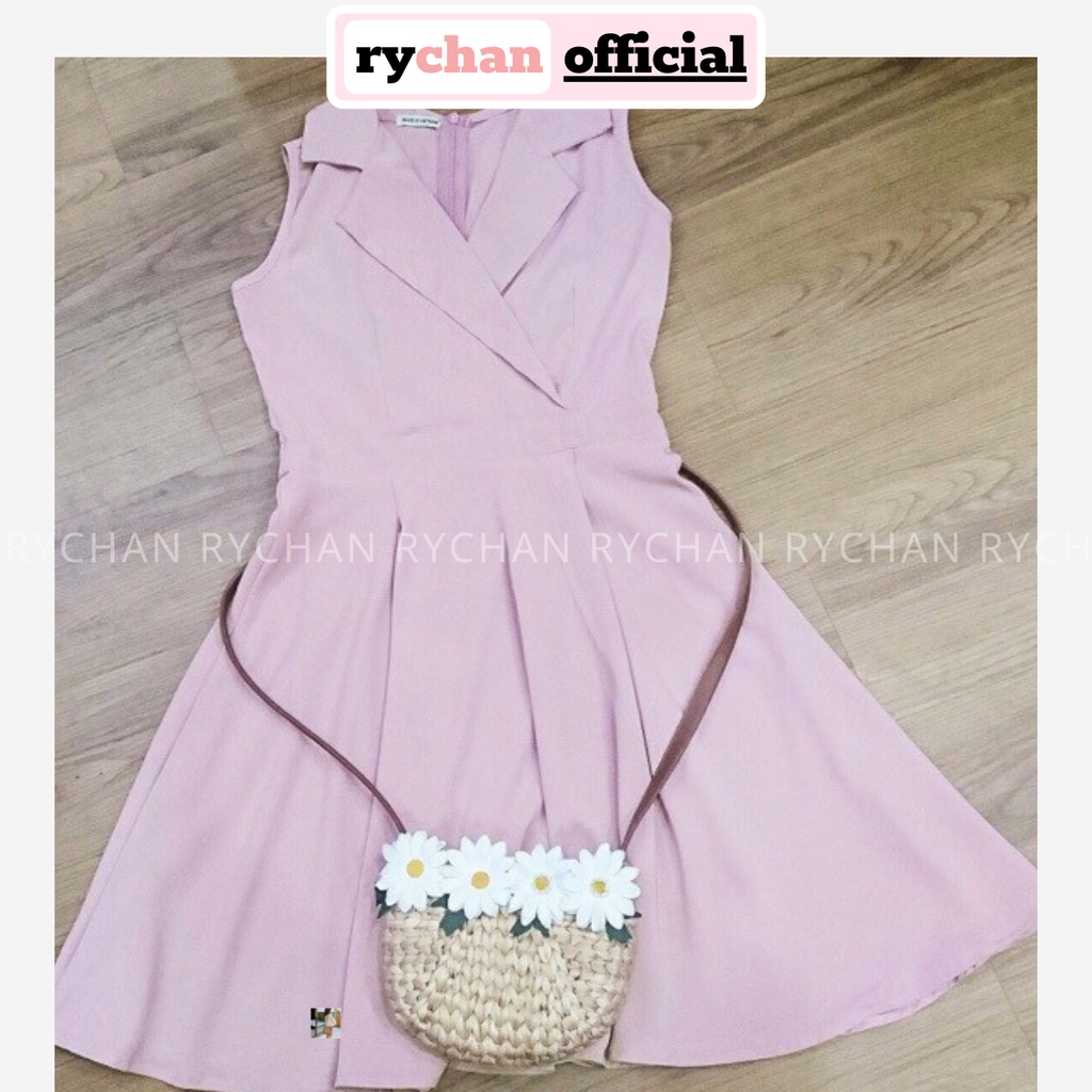 DX658 - Đầm Xòe Cổ Vest Sát Nách Hồng