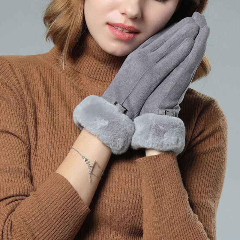 Găng Tay Da Lộn Hở Ngón Chống Gió Giữ Ấm Cảm Ứng Thời Trang Cho Nữ