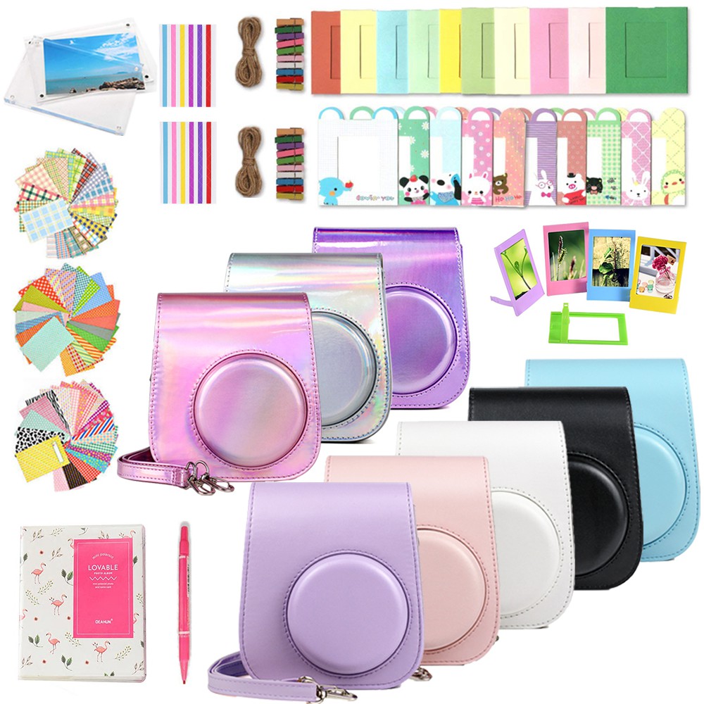 Bộ Túi Da Pu Đựng Máy Ảnh Fujifilm Instax Mini 11 + Album Chứa 64 Ảnh + Phụ Kiện Trang Trí Ảnh 10 Trong 1