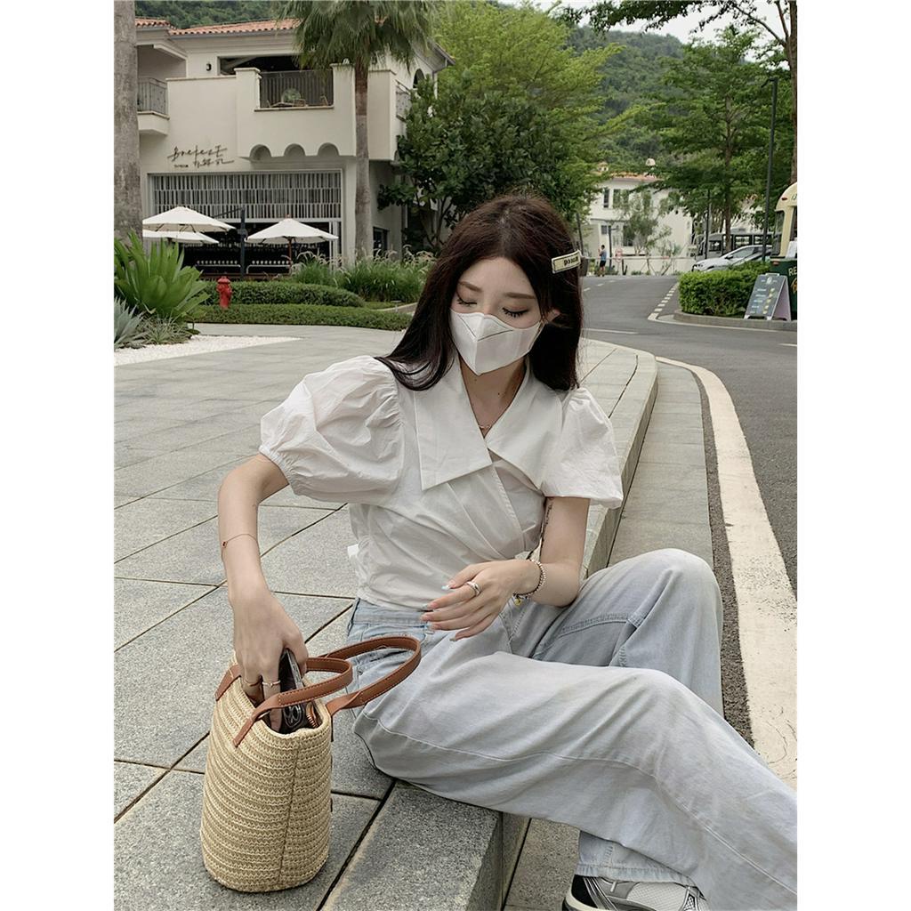 「 WELOVE1 」Áo Croptop Ngắn Tay Cổ Chữ V Thời Trang Mùa Hè Dành Cho Nữ