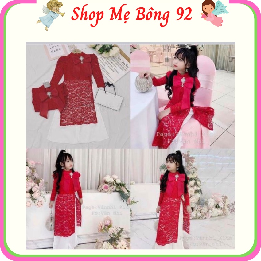 Bộ Áo Dài Tết Size Nhỡ Bé Gái Áo Thêu Ren Nơ Ngực Quần Lụa Trắng Nữ Tính AD2320 – Shop Mẹ Bông 92