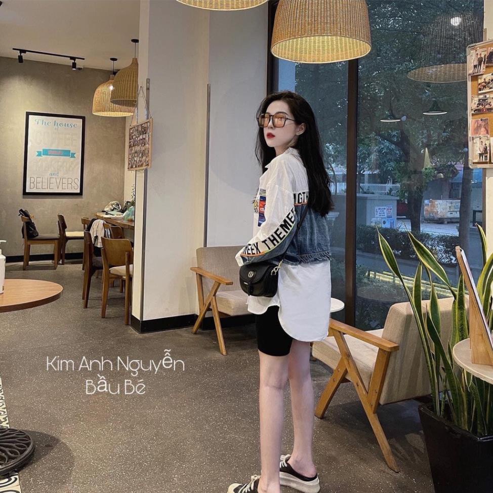 ÁO SƠ MI FORM RỘNG PHỐI BÒ ÁO SƠ MI JEAN THÊU CHỮ HOA HÀNG L1
