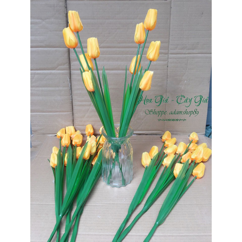 Hoa giả _ Hoa Tulip vải lụa 5 bông