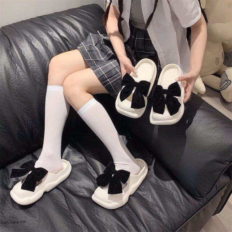 Dép bánh mỳ dép quai ngang hình nơ nhung