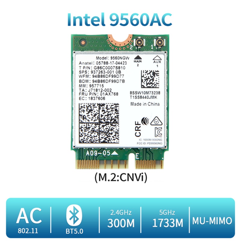 Thẻ Wifi Băng Tần Kép 1730Mbps AC 9560 Bluetooth 5.0 802.11Ac M.2 CNVI 9560NGW Để Bàn