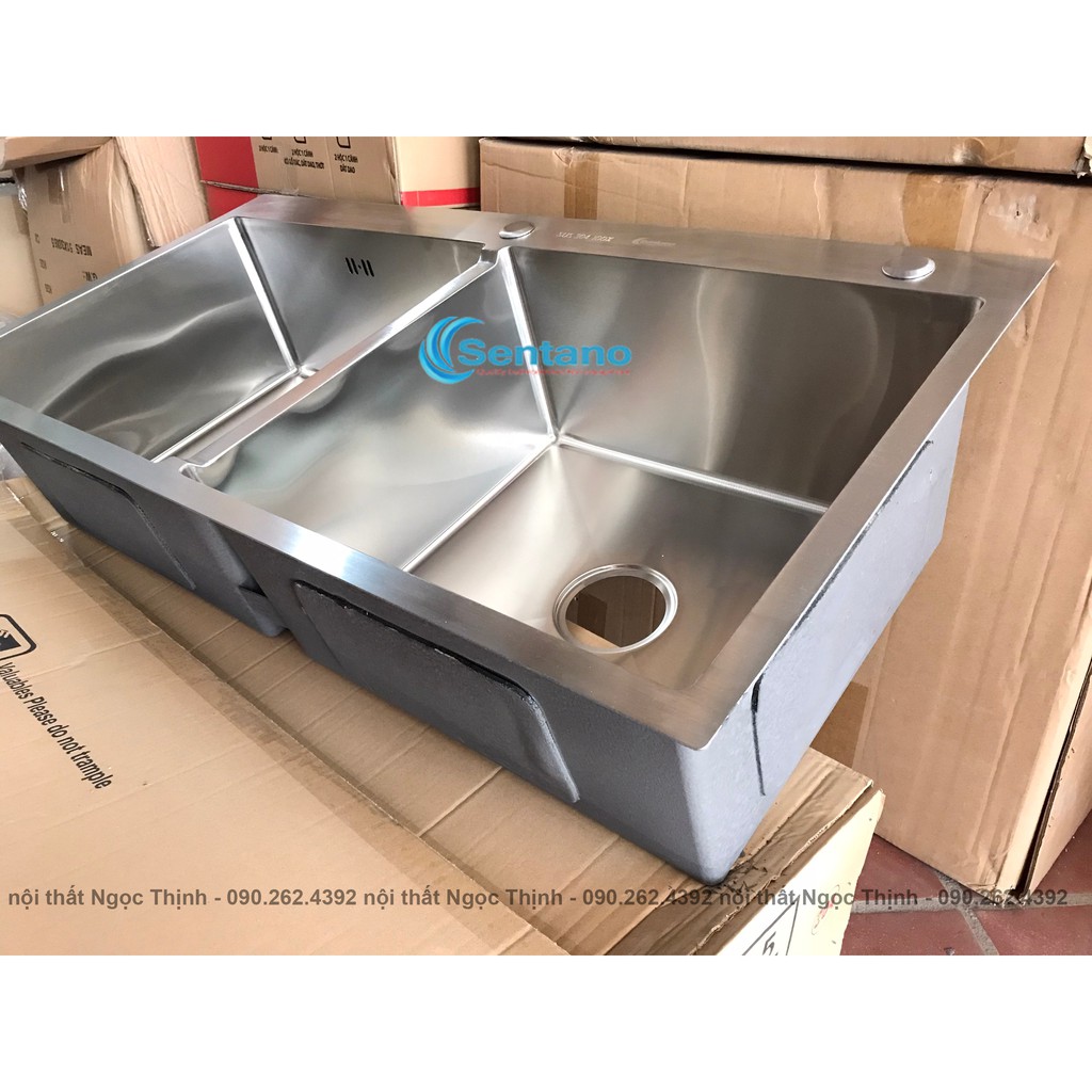 [CHẬU SIÊU TO] Bồn chậu rửa chén đúc inox cao cấp 100x50 cm 100% inox 304 hàng loại 1 có 2 ngăn lớn đều nhau