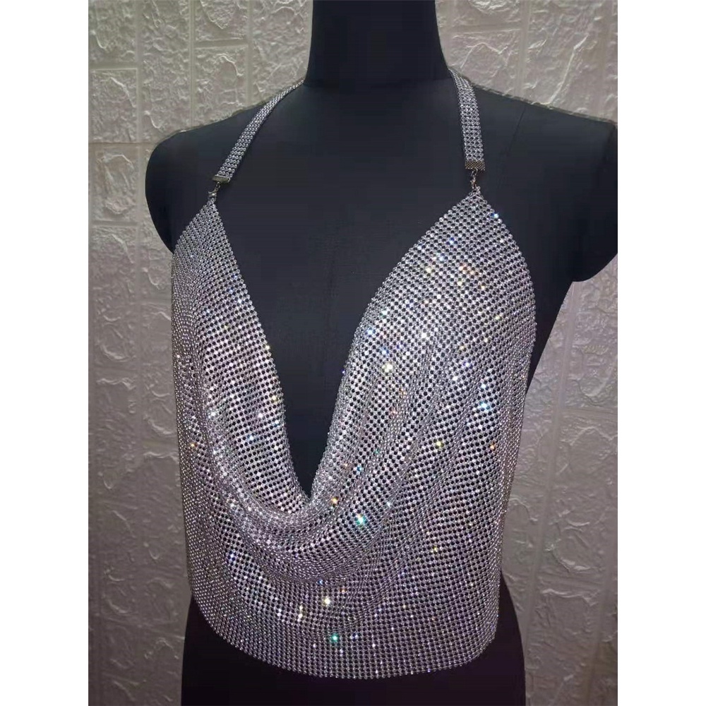 Áo DUNEA thắt dây cổ chữ V khoét sâu đính đá lấp lánh quyến rũ cho nữ