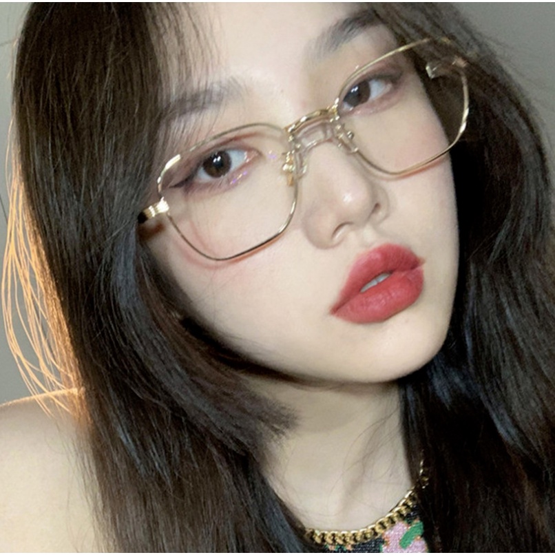 Kính Mát Gọng Vuông Kim Loại Chống Bức Xạ Phong Cách Retro Thời Trang Unisex