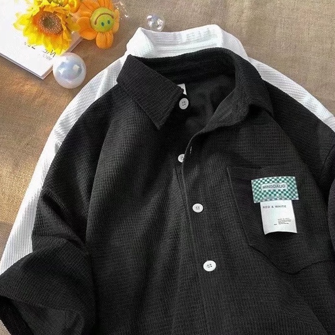 Áo Sơ Mi Tay Ngắn Họa Tiết Thêu Phong Cách Retro Hàn Quốc Cho Nam Nữ