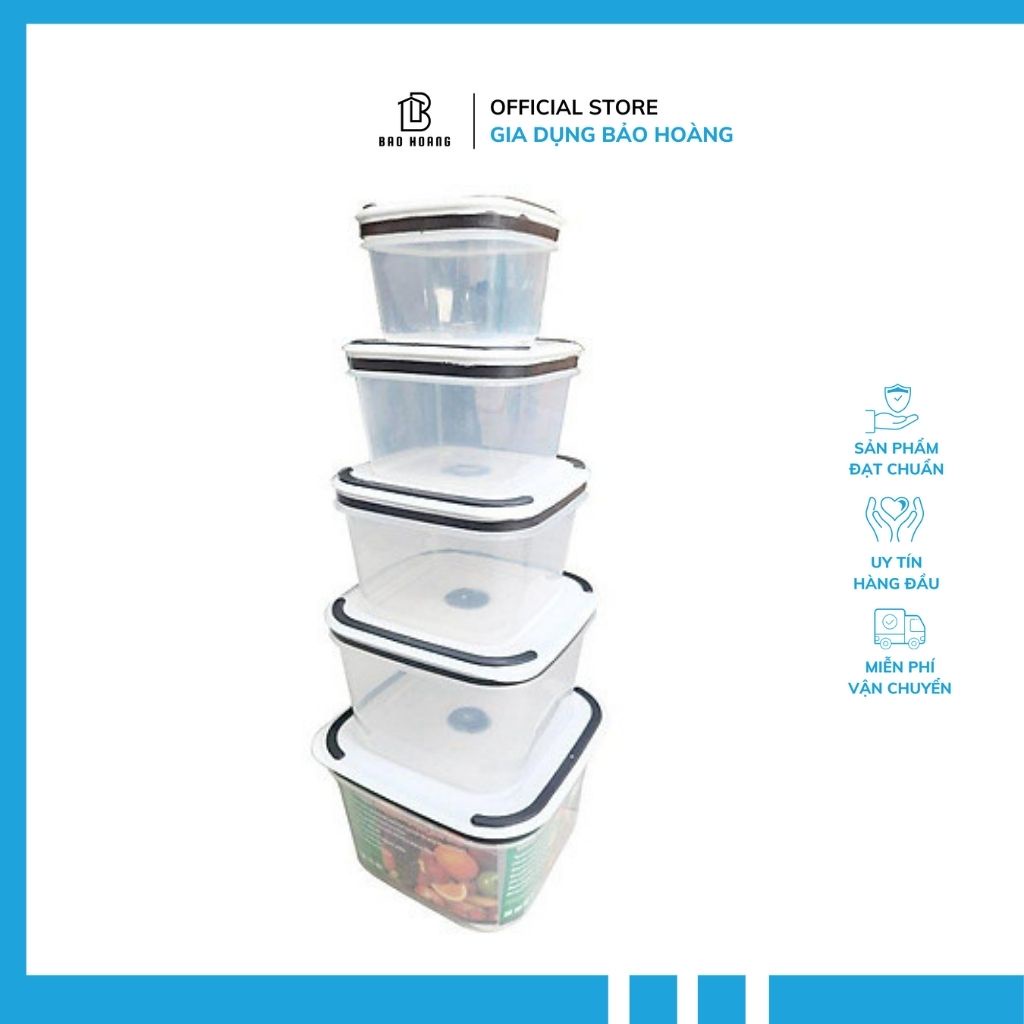 Sét 5 hộp lạnh hình vuông đựng thực phẩm Chất liệu cứng cáp , tiện lợi để được nhiều đồ
