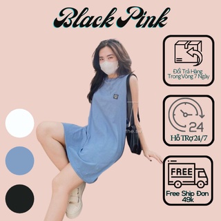 Váy Sát Nách Logo Đầu Bò Chất Liệu Cotton Black Pink