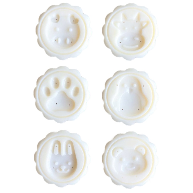 6 Khuôn nhựa làm bánh trung thu hình động vật 50g kèm 1 dụng cụ ấn