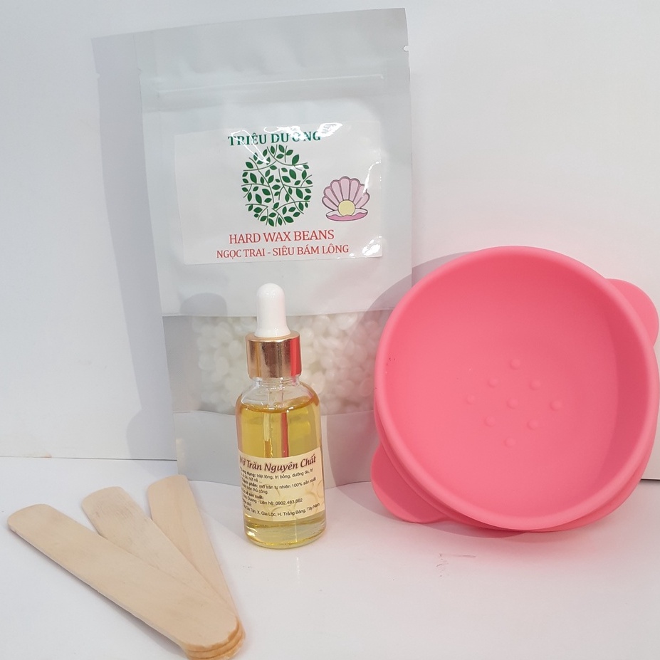 Set wax: chén silicon + 100g Sáp wax thơm TD  + mỡ trăn +  phấn rôm 100g Johnson baby (tặng que sáp + đồ dũa móng)