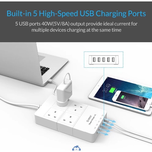 ORICO HPC-4A5U-V1 gồm 4 lỗ cắm điện AC và 5 cổng USB 5V/2.4A tiện lợi cho gia đình và văn phòng - Hàng chính hãng