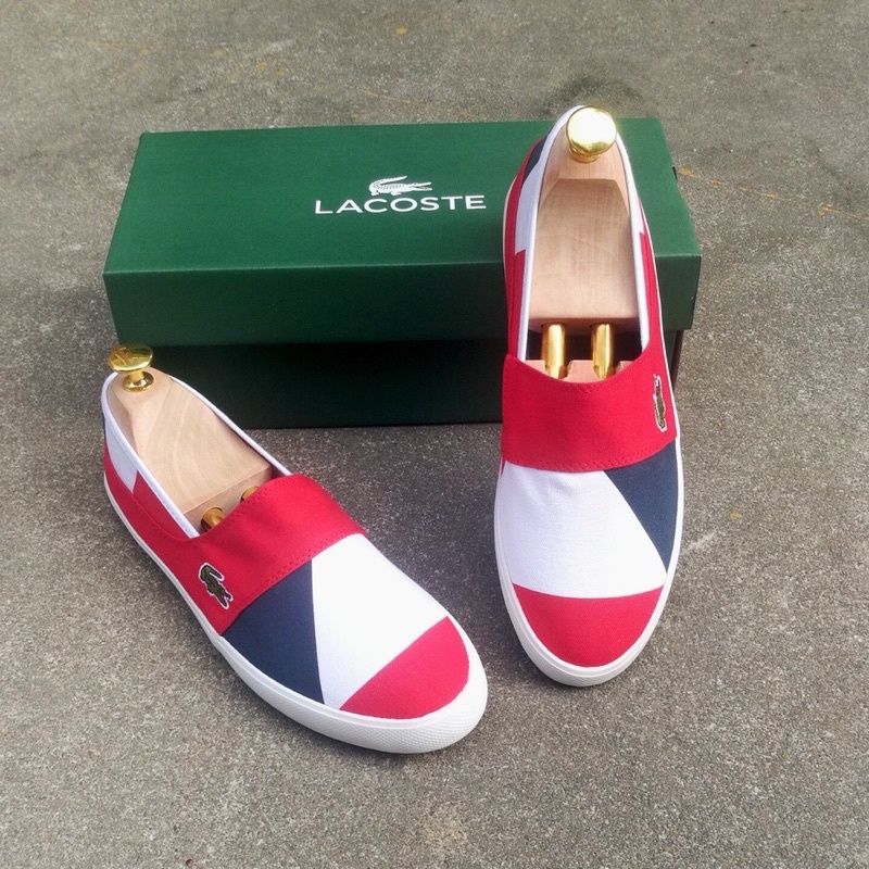 giày lười vải nam phối màu hoạ tiết vải co giãn đi ôm chân lacoste