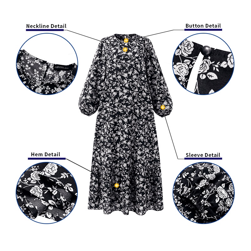 Đầm maxi Zanzea dài cổ tròn in họa tiết hoa phong cách Vintage thời trang cho nữ