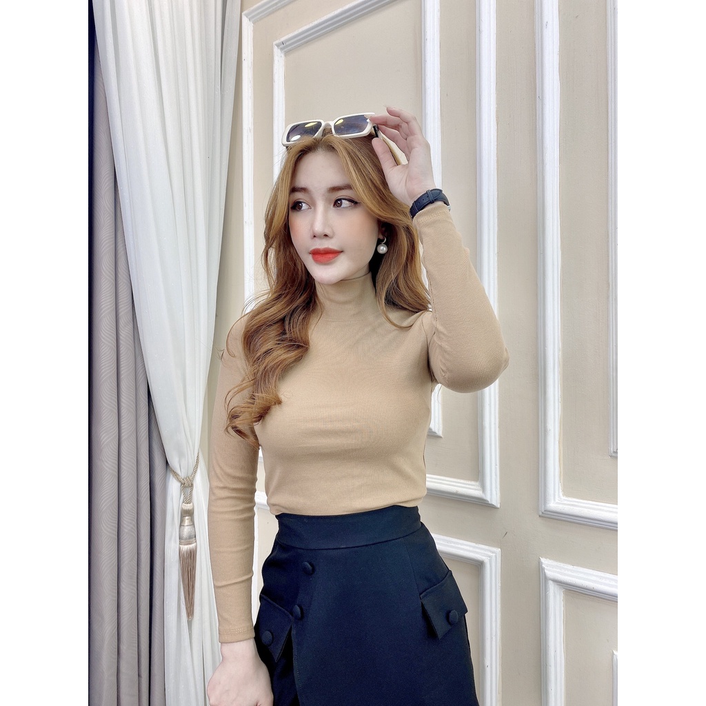 Áo thun cổ lọ nữ CRAZYTEEN co giãn AC0397