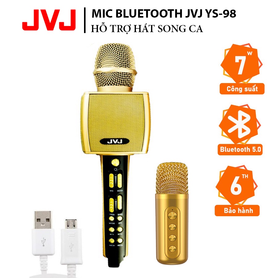 Micro karaoke YS 98 JVJ bluetooth Không dây kèm mic song ca - Mic YS 98 kết nối bluetooth nâng giọng tốt - bảo hành 6T