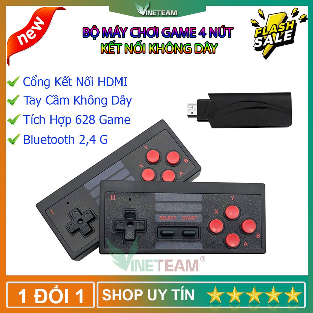 Máy Chơi Game 4 Nút Mini Không Dây Tích Hợp 628 Game chơi 8 bit đầu ra HDMI [ 2021 ] -dc4513