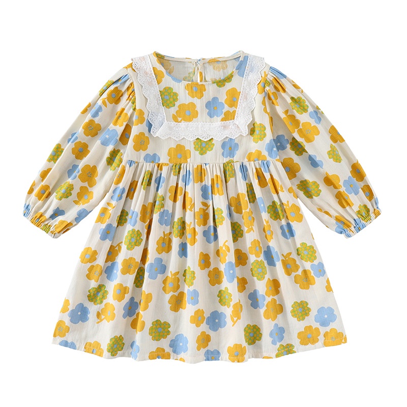 Đầm Tay Dài Cổ Tròn Hoạ Tiết Hoa Dễ Thương Xinh Xắn Dành Cho Nữ