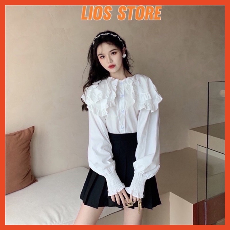 Áo Sơmi Cổ Bèo Tay Phồng Tiểu Thư Tay Bo Chun | BigBuy360 - bigbuy360.vn