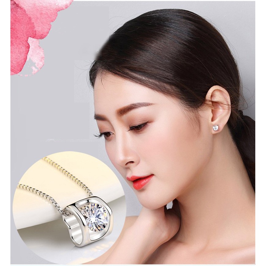 Bộ trang sức nữ bạc 925 Trái Tim Diệu Kỳ dây chuyền và bông tai bạc Ý GT-BTS19