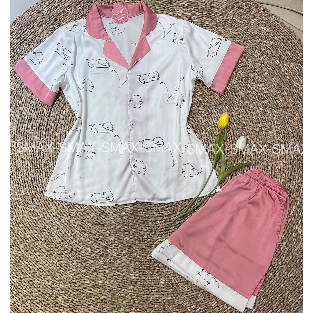ĐỒ BỘ Pijama LỤA- BỘ  LỤA CỔ VEST IN MÈO HOT GIÁ HẠT DẺ !!! | BigBuy360 - bigbuy360.vn