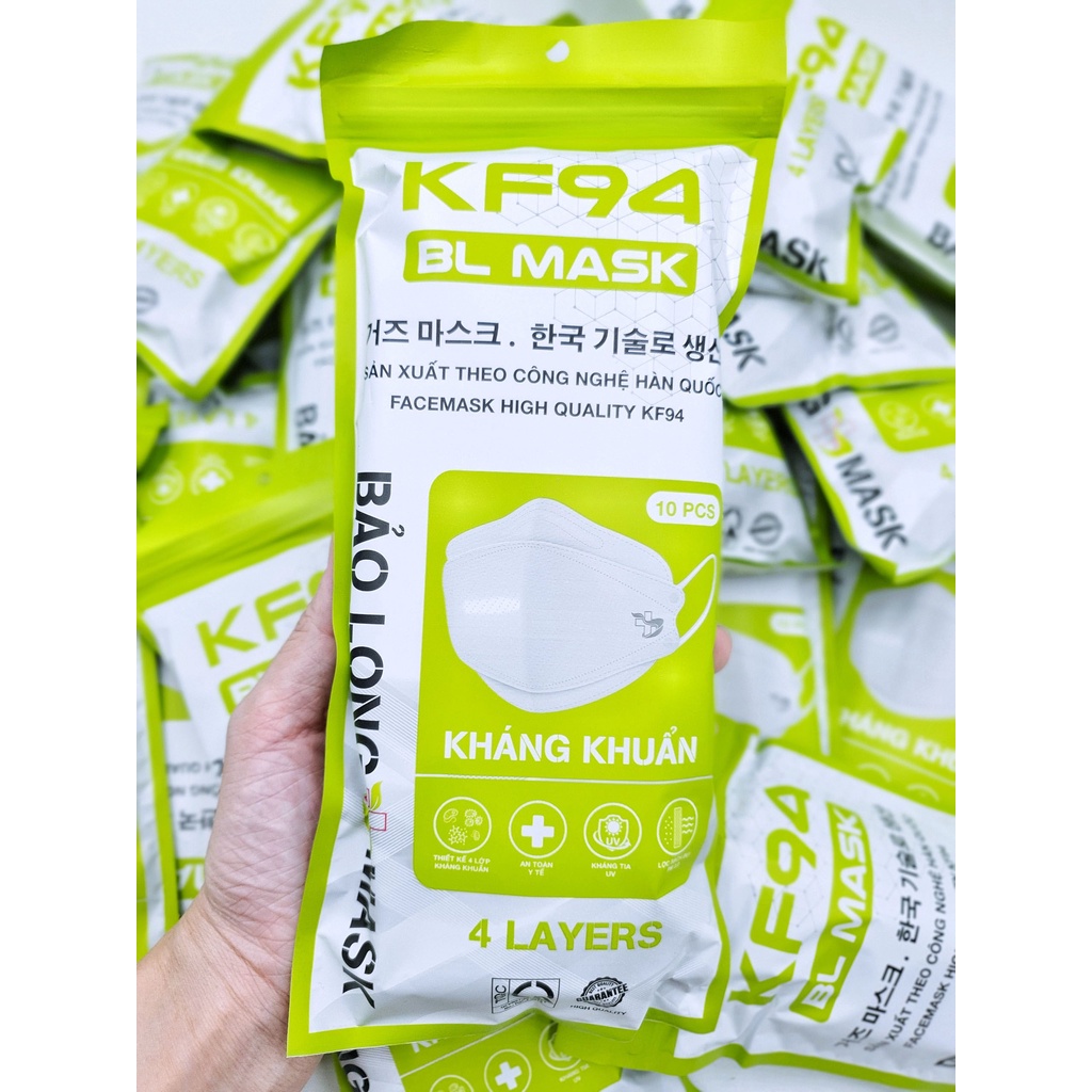 Combo 10 bịch Khẩu trang KF94 Bảo Long ( Trắng ) - Bịch 10 cái