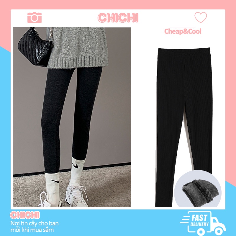 Quần legging lót lông nữ dài fnlm thun gân cotton dầy dặn cao cấp nâng mông cạp cao ChiChi HM09