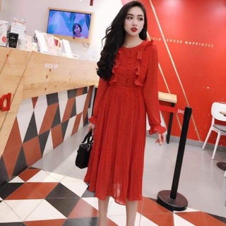 Đầm váy chấm bi viền bèo