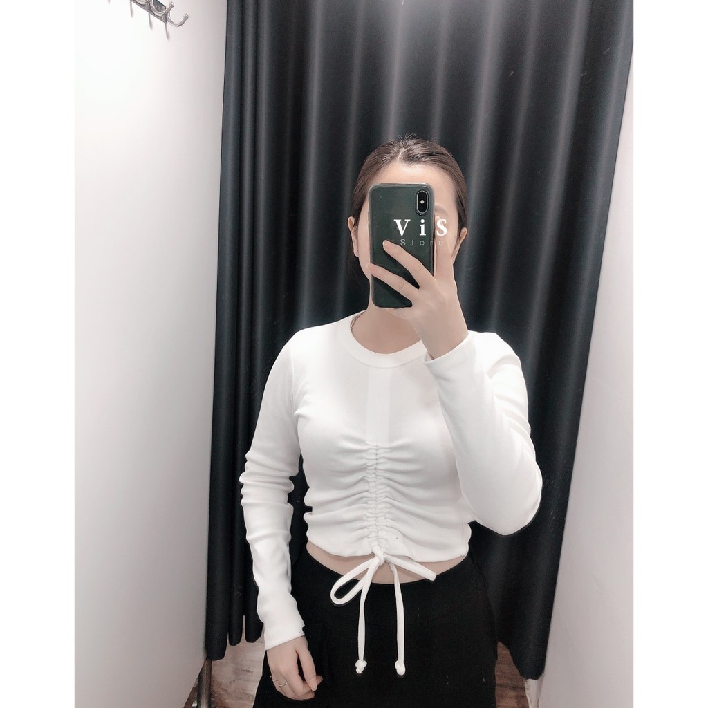 ÁO THUN LEN NỮ RÚT DÂY TAY DÀI VNXK