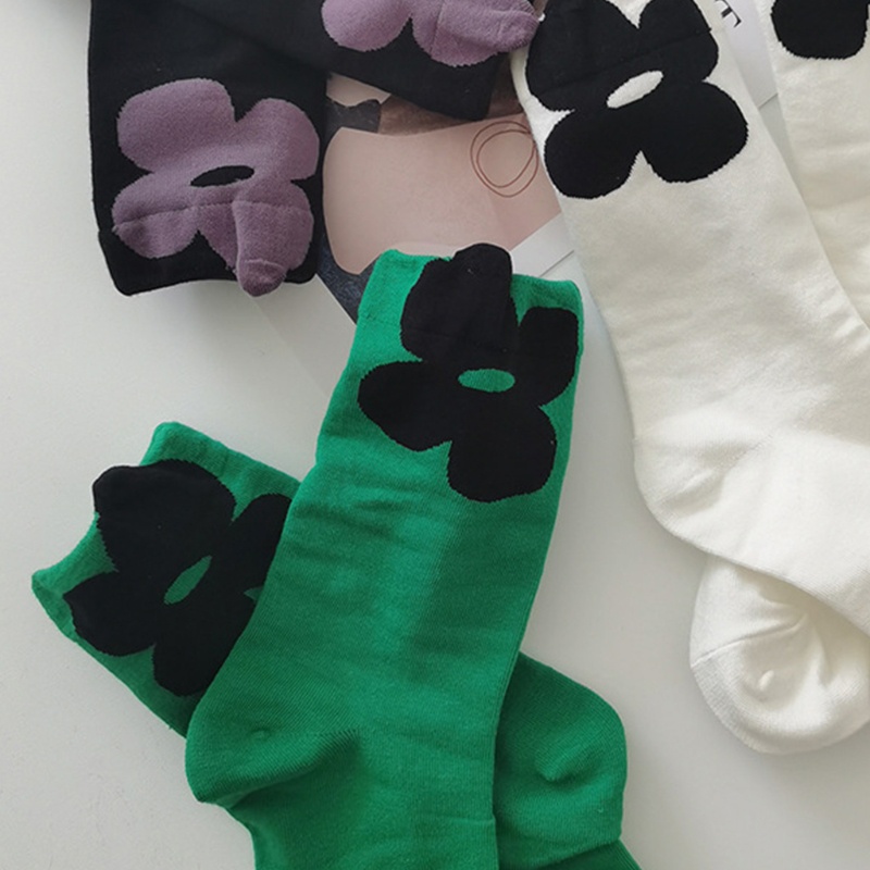 YOUYO Vớ cotton cổ thuyền họa tiết hoa màu sắc tương phản phong cách Harajuku Hàn Quốc cho nữ sinh