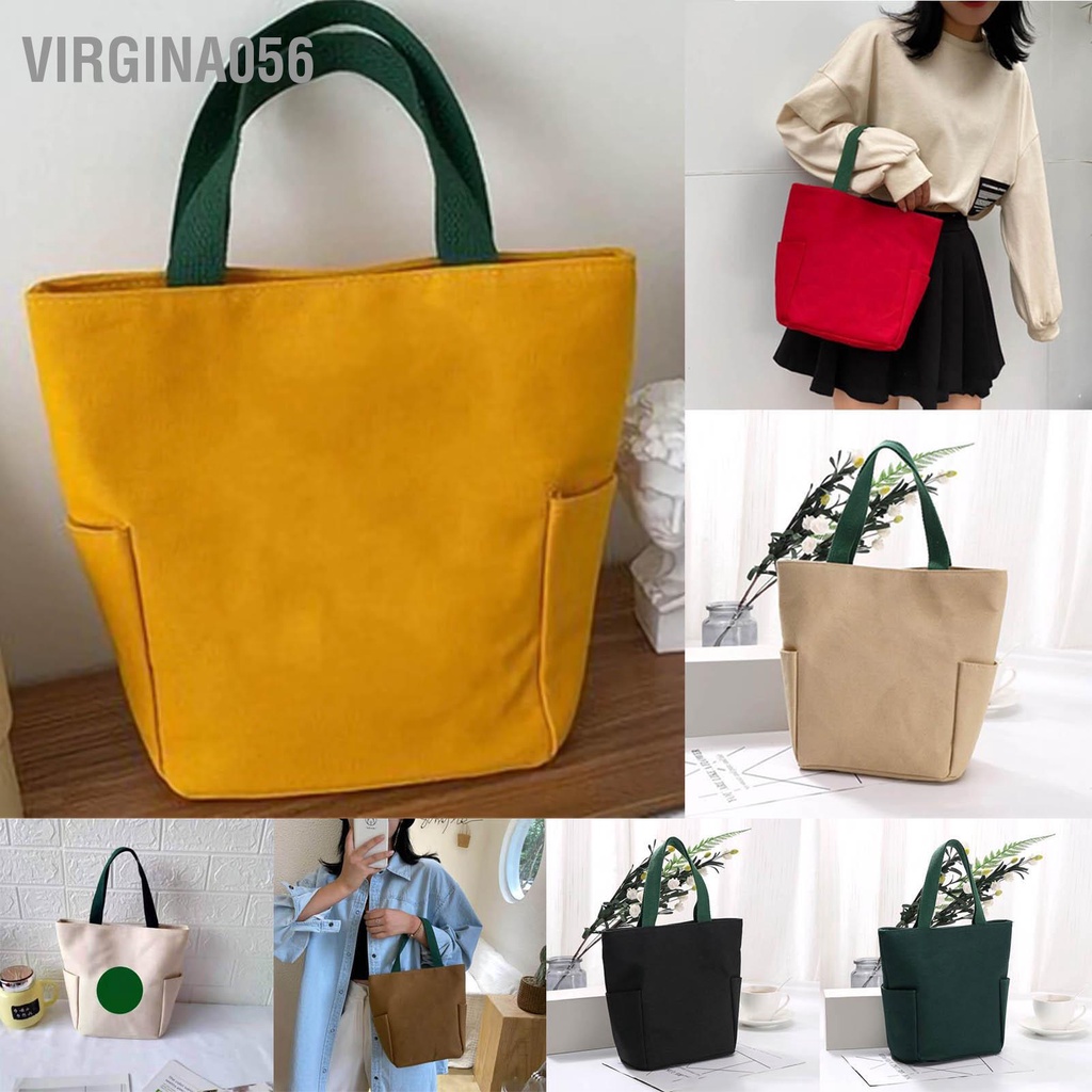 Virgina056 Túi Tote thời trang Phụ nữ Vải Đơn giản Thanh lịch xách cho Hộp ăn trưa Chai thức nhẹ